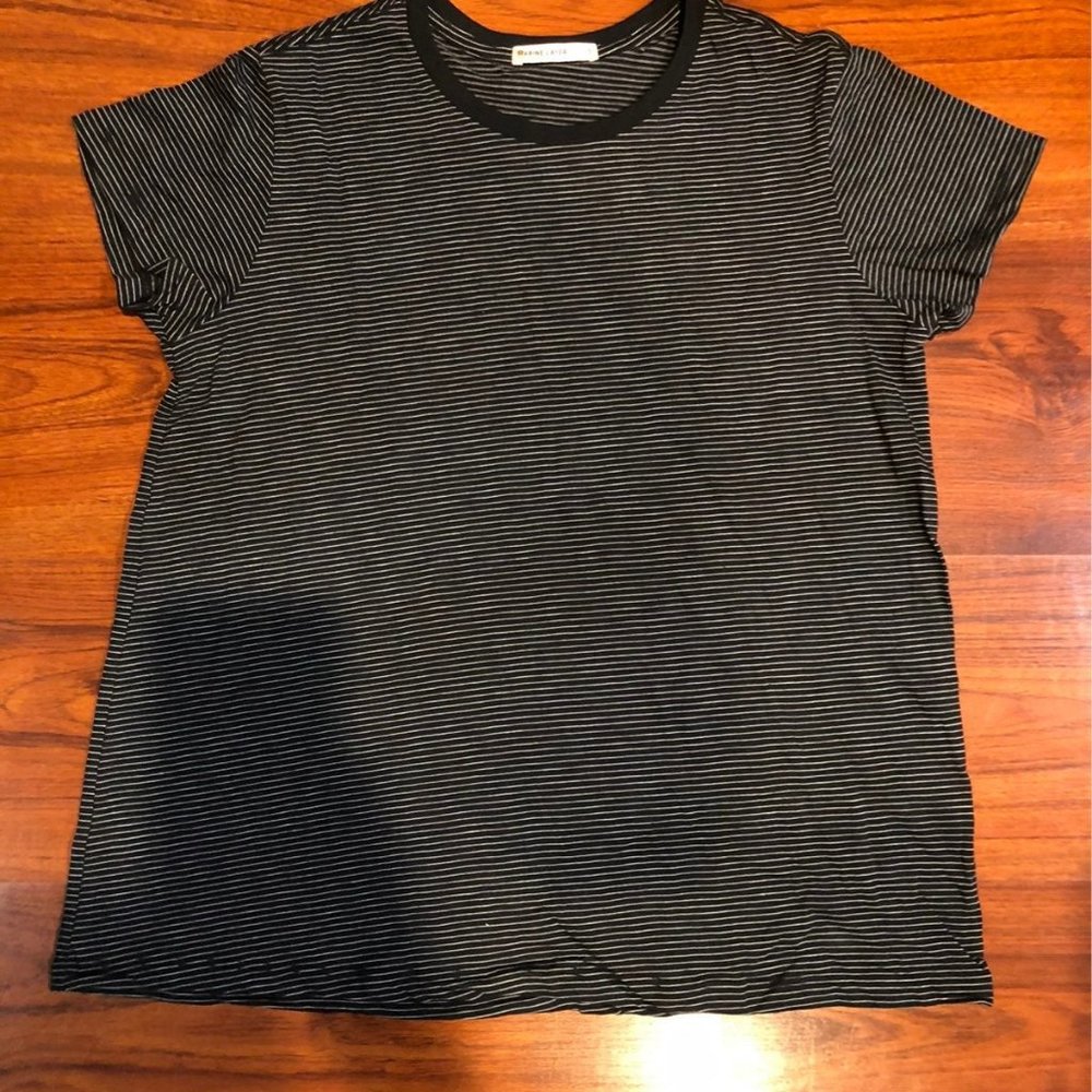 MARINE LAYER HEM BLACK STRIPED T-SHIRT